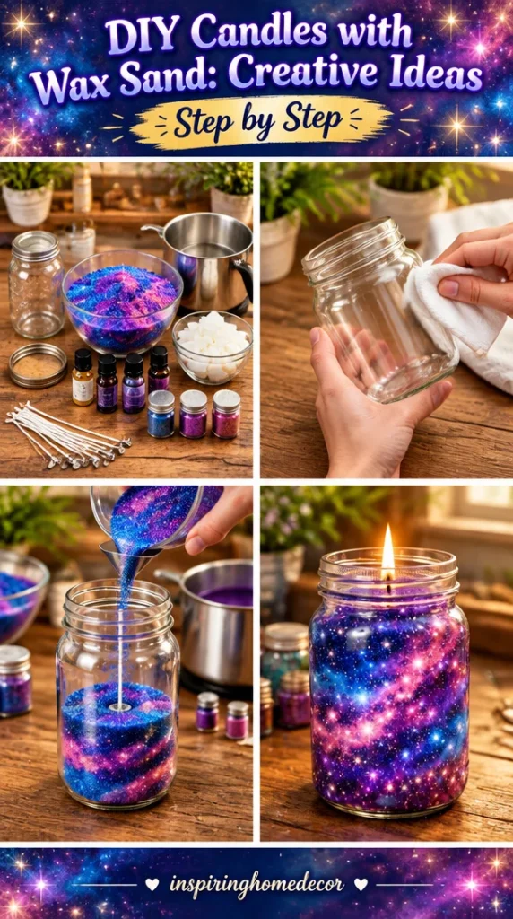 Creative DIY candles made with wax sand for unique home decor.