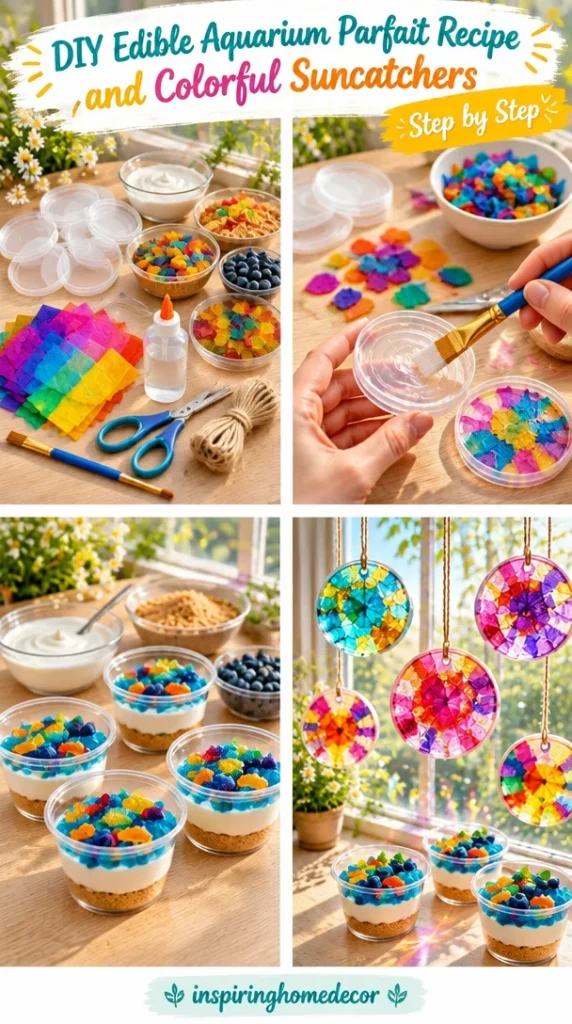DIY edible aquarium parfait with colorful suncatchers