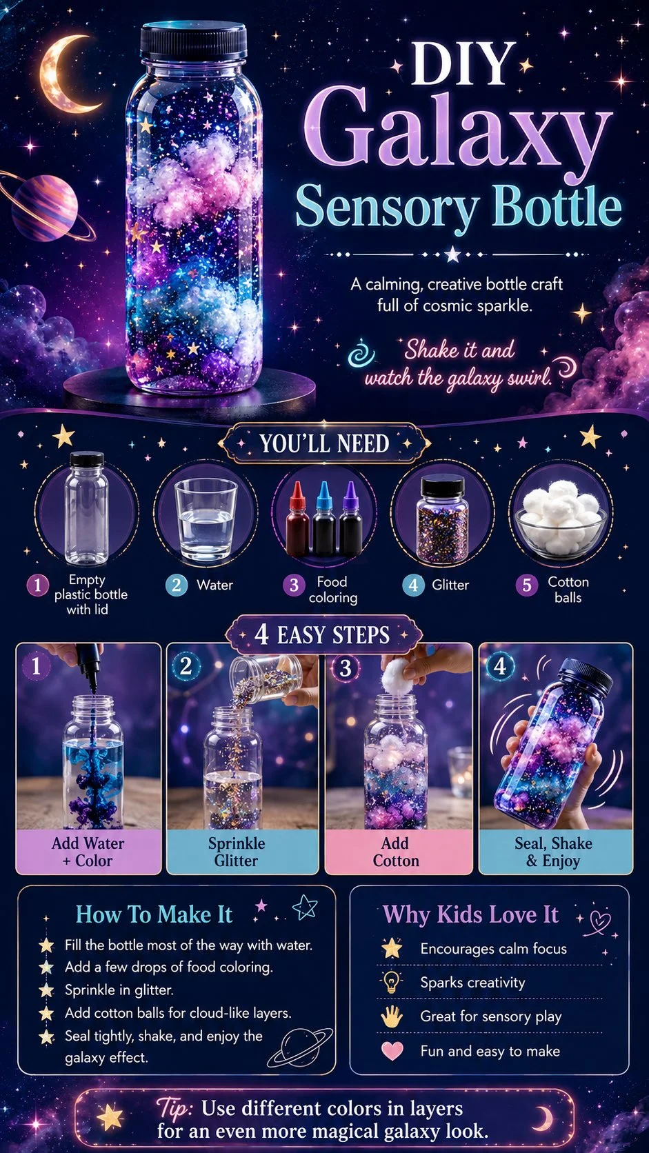 DIY Galaxy Sensory Bottle – Magical Glitter Craft for Kids