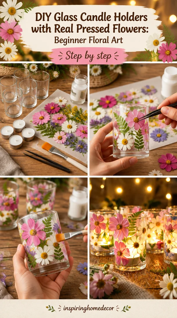 DIY Glass Candle Holders with Real Pressed Flowers: Beginner Floral Art