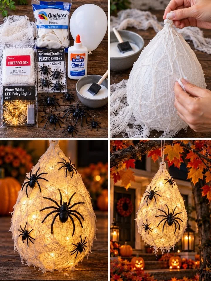 DIY Glowing Spider Egg Sac Lantern

This spooky little lantern is an easy Halloween craft that looks amazing glowing at night. The stiff cheesecloth creates a creepy spider egg sac effect, while the w...