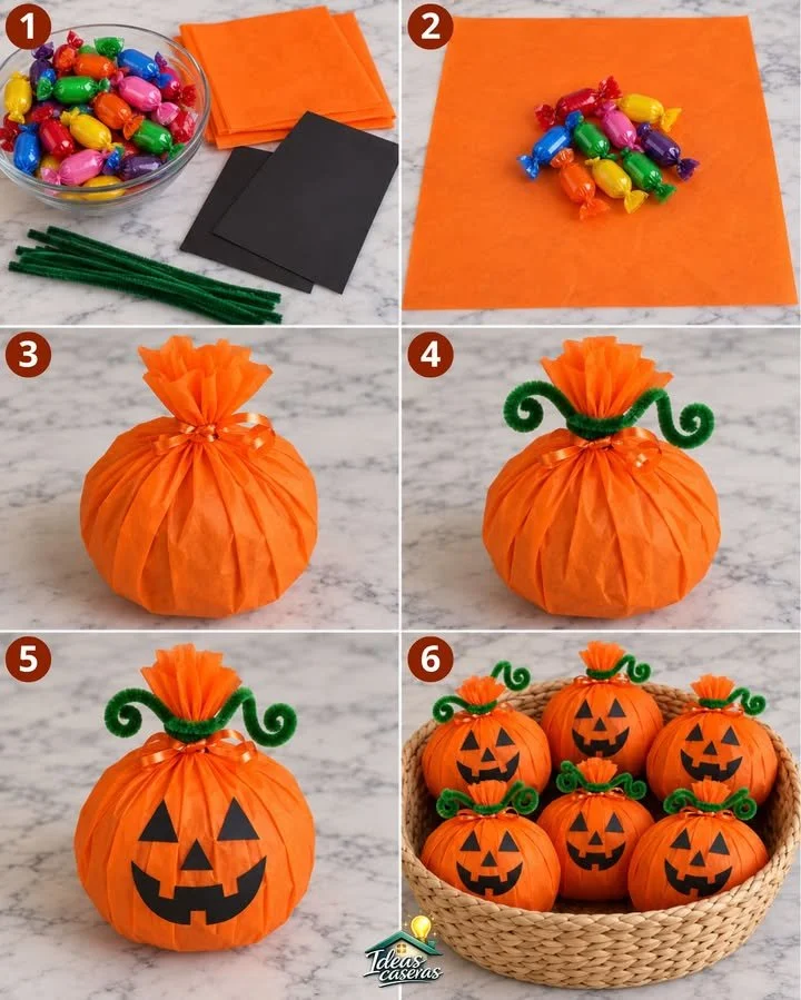 🎃🎃 IDEA DE DULCEROS CON PAPEL CHINA PARA ESTA TEMPORADA 🎃🎃

🧡 Materiales:

2 pliegos de papel de china naranja
Hilo o lazo color naranja
Limpiapipas verdes
2 hojas de papel color negro
Silicón...