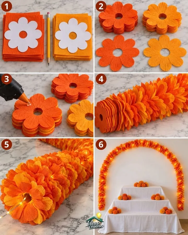 🧡✨🏵️Hermosa guirnalda de cempasúchil con luces Led🏵️✨🧡

Aprende a elaborar esta decoración con papel crepé, para decorar puertas, paredes o el altar en esta temporada. 🕯️

✅ Materiales:

Papel cr...