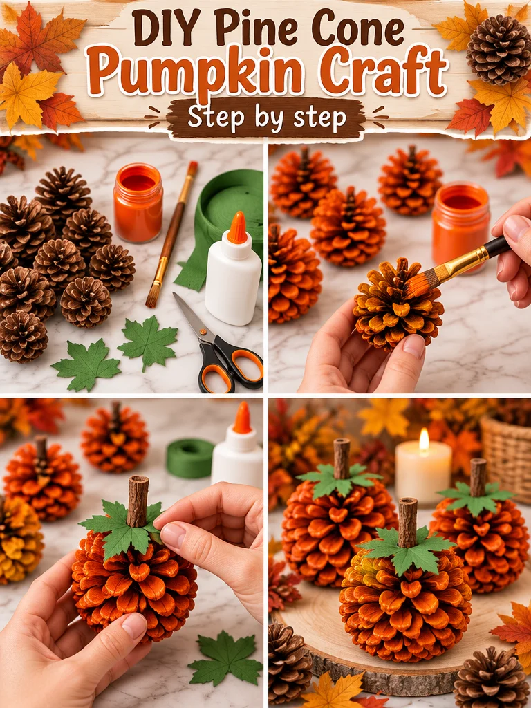 DIY Pine Cone Pumpkin craft for autumn decor