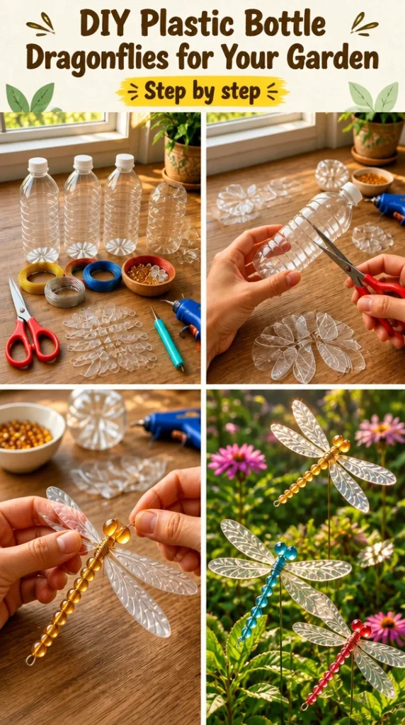 DIY plastic bottle dragonflies for garden decoration