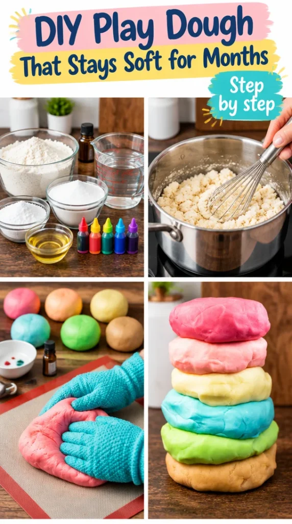 Colorful DIY play dough in different shapes, ideal for kids' crafts.