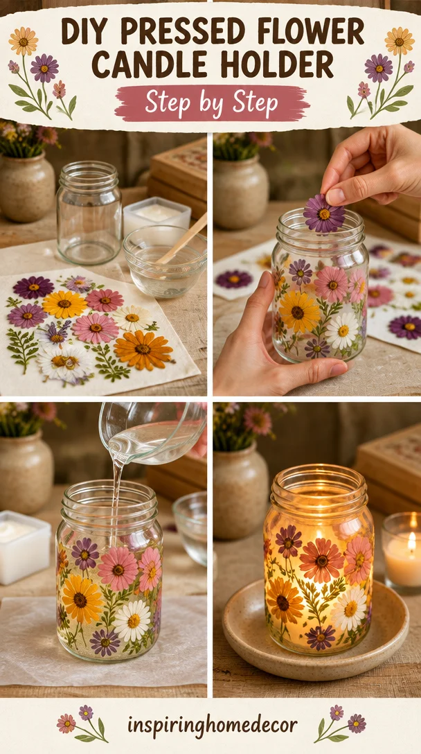 DIY Pressed Flower Candle Holder – Easy Botanical Home Decor Craft