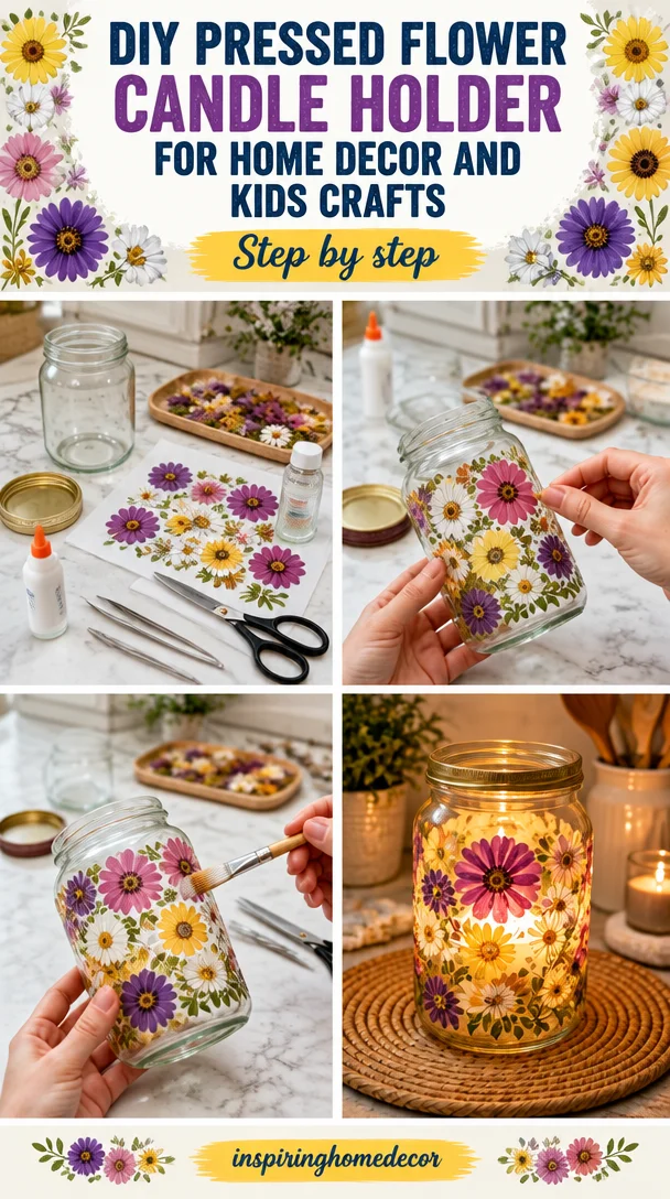 DIY Pressed Flower Candle Holder for Home Decor and Kids Crafts