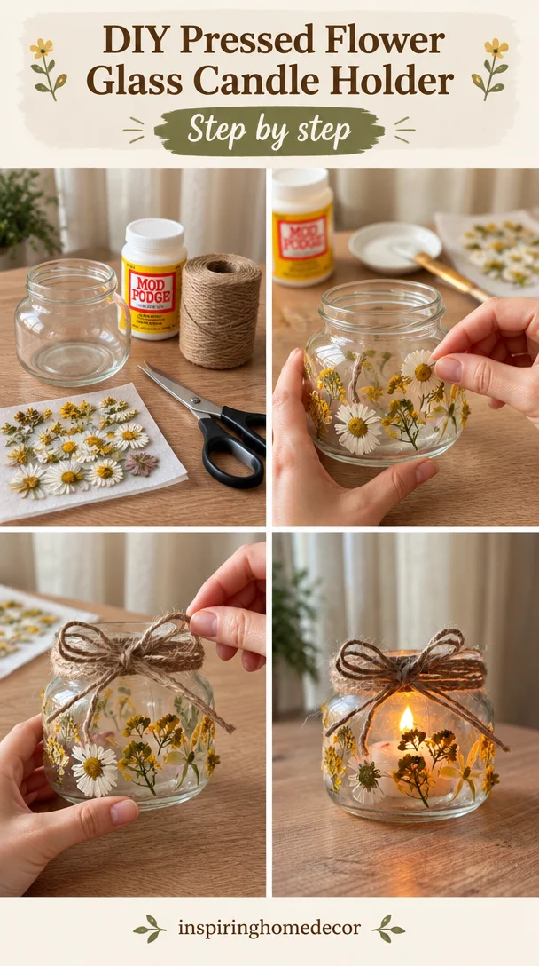 DIY Pressed Flower Glass Candle Holder