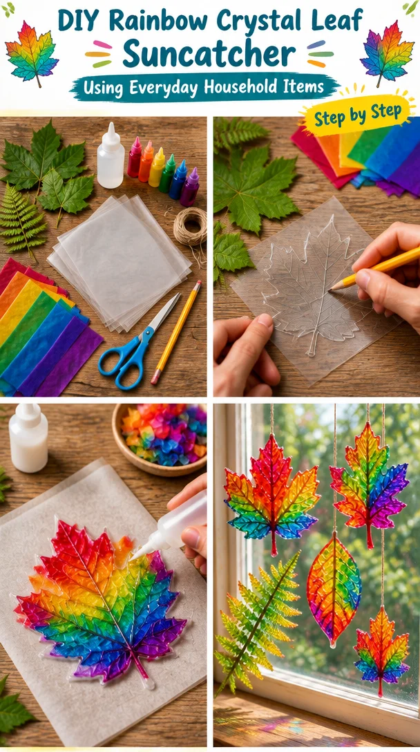 Easy Rainbow Crystal Leaf Suncatcher with Everyday Household Items