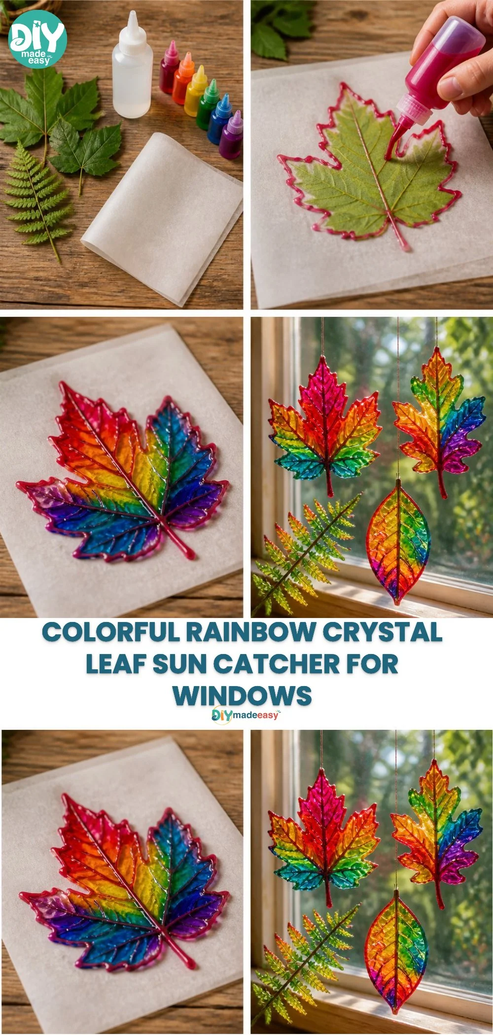 Easy Rainbow Crystal Leaf Suncatcher with Everyday Household Items