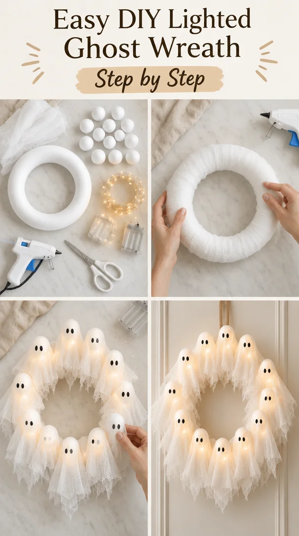 Easy DIY Lighted Ghost Wreath