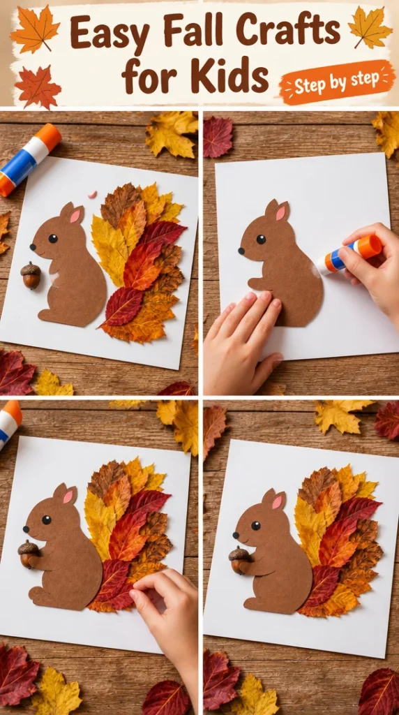 Children engaging in easy fall crafts for kids, showcasing creativity with autumn themes.