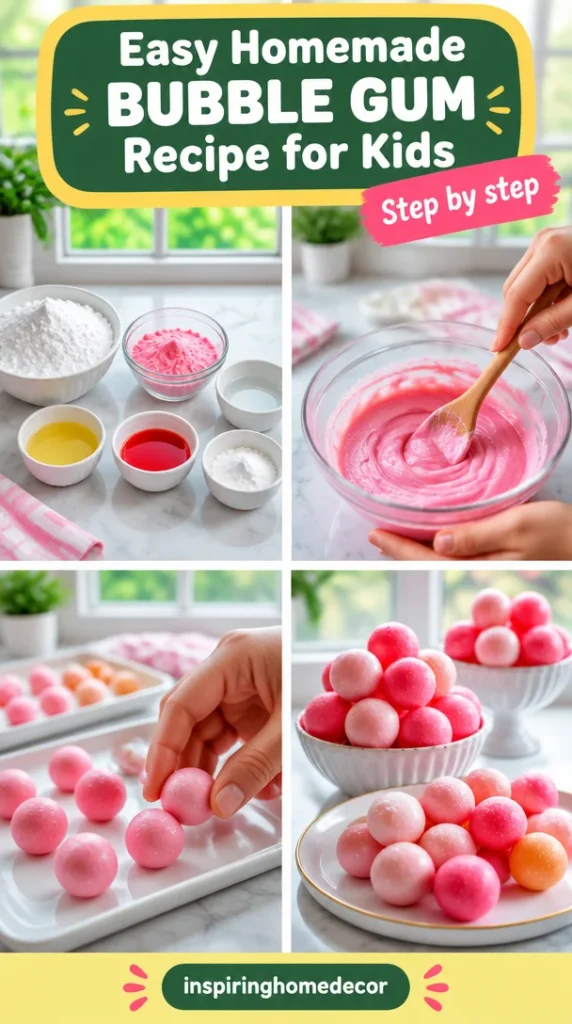 Kids making easy homemade bubble gum with colorful ingredients