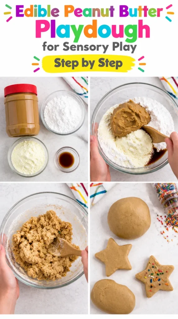 A bowl of edible peanut butter playdough perfect for sensory play.