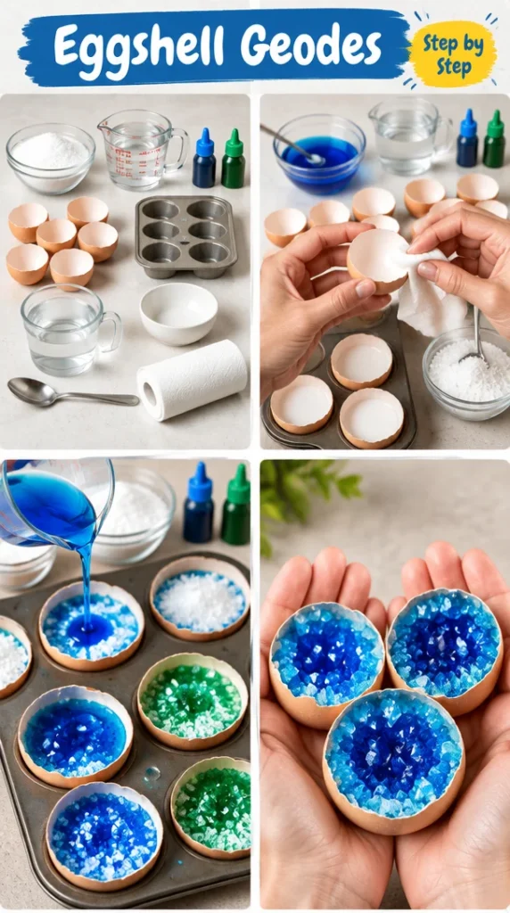 Beautifully crafted eggshell geodes showcasing natural crystal formations