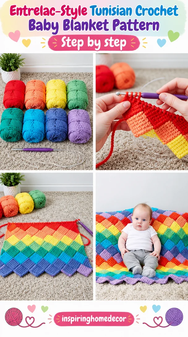Entrelac-Style Tunisian Crochet Baby Blanket Pattern for infants