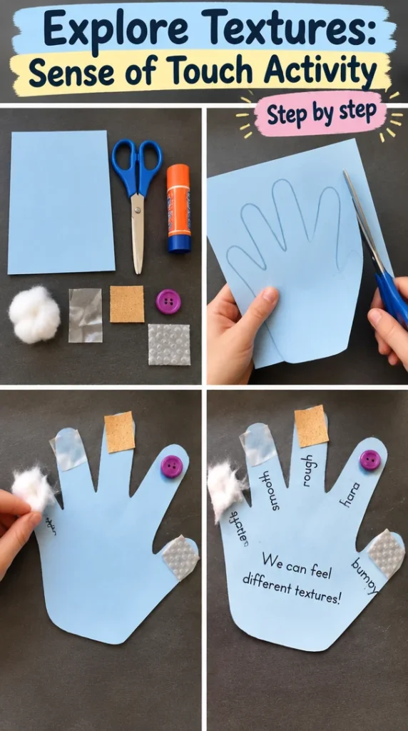 Child exploring different textures in a hands-on sense of touch activity