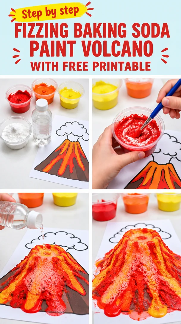 Fizzing Baking Soda Paint Volcano (with Free Printable!)