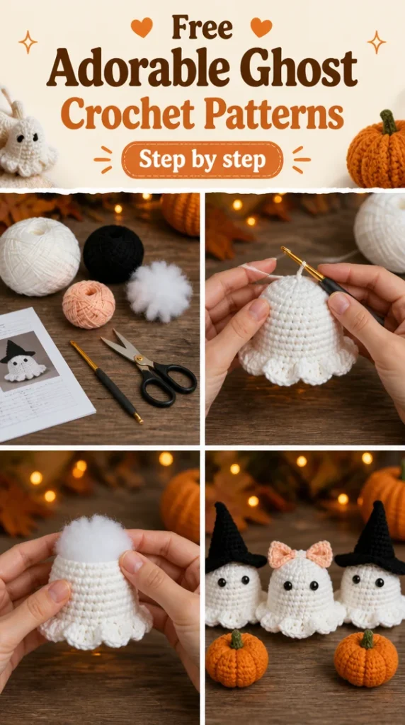 Adorable ghost crochet patterns for Halloween decorations.