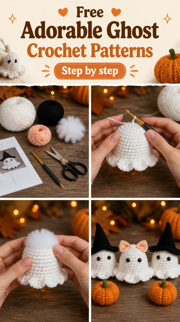 Adorable Ghost Crochet Patterns (Free!) | Crochet ghost with pumpkin free patteren, Ghost crochet free patterns, Fall crochet patterns