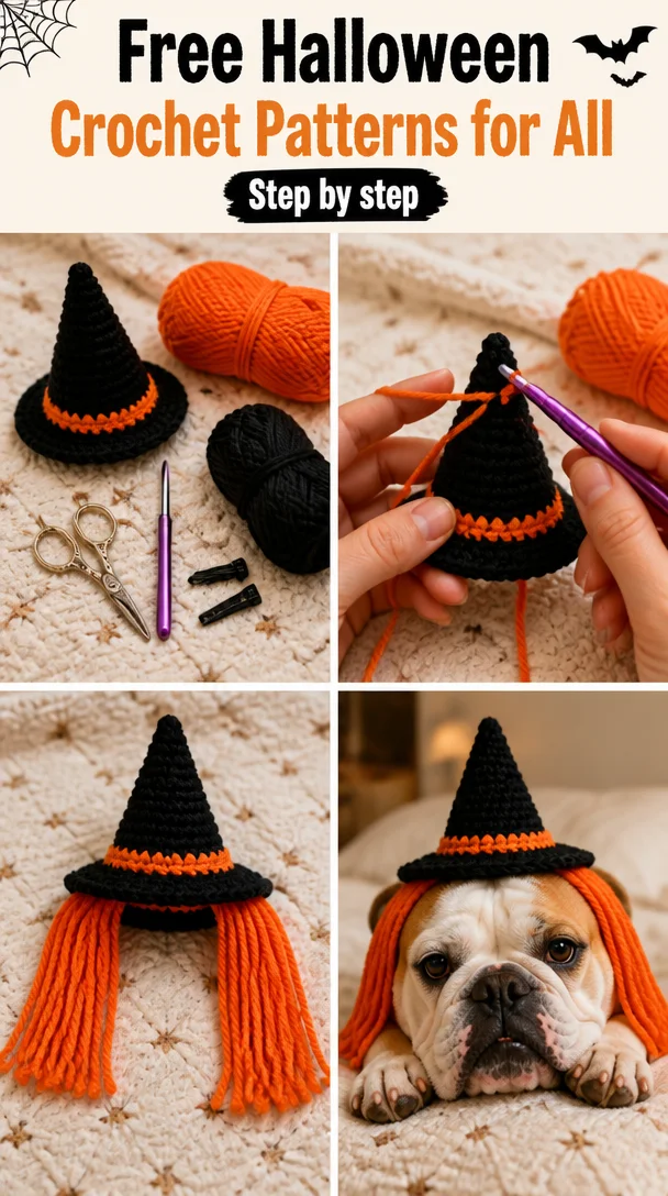 A variety of free Halloween crochet patterns for spooky decorations and costumes.