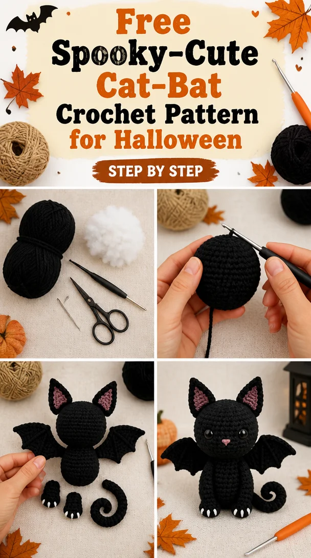 Free Spooky-Cute Cat-Bat Crochet Pattern for Halloween