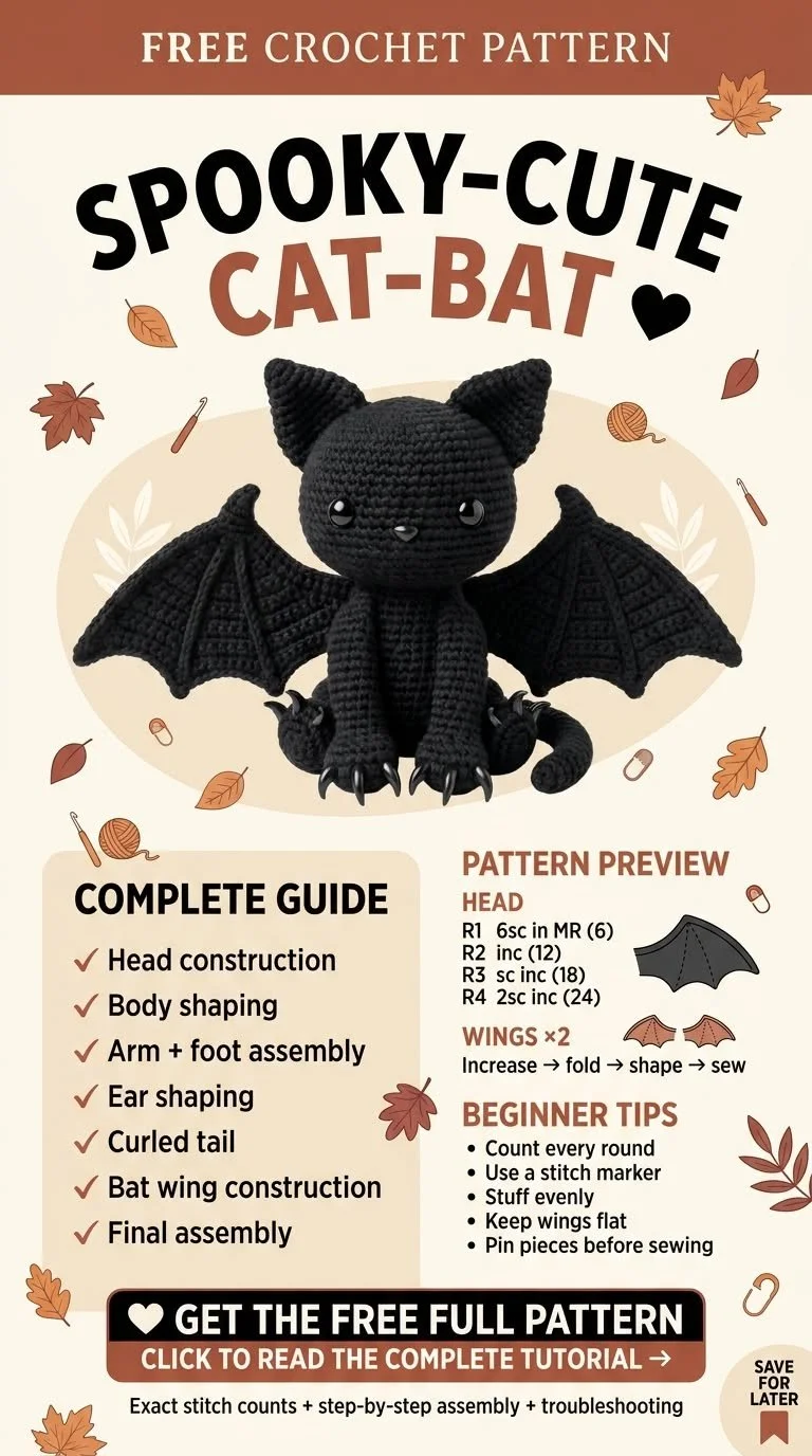 Make This Spooky-Cute Cat-Bat 🖤 Free Crochet Halloween Pattern