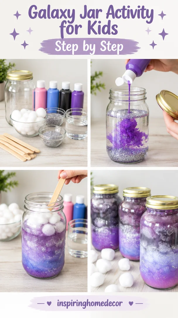 Kids creating a colorful Galaxy Jar as a fun science activity.