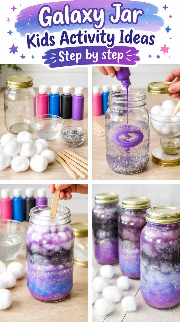 Children creating galaxy jars in a fun kids activity