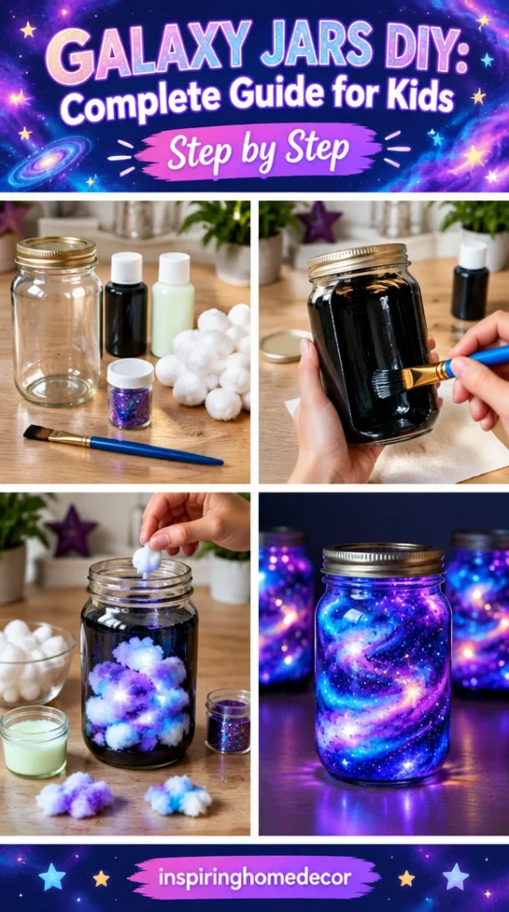 Colorful DIY Galaxy Jars made by kids showcasing creativity and imagination.