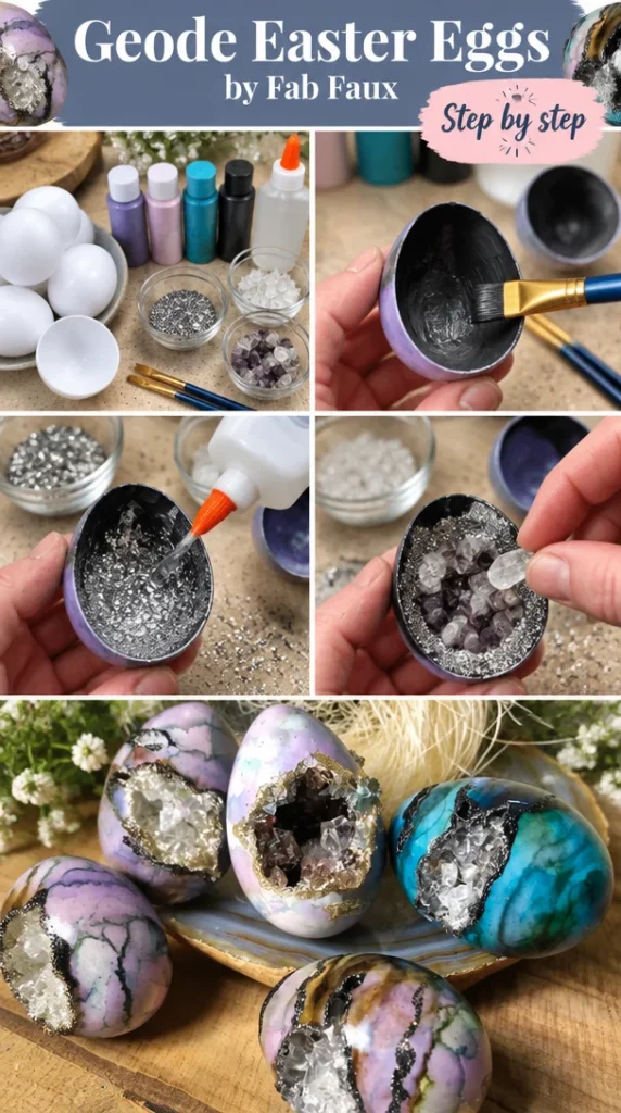 Colorful Geode Easter Eggs created by Fab Faux for unique holiday decor.