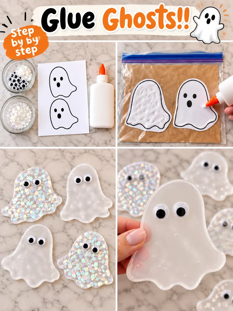 A creative display of Glue Ghosts used in Halloween decorations.