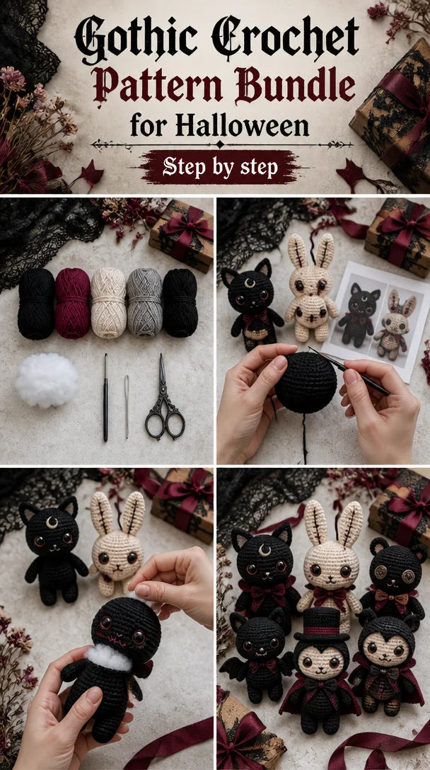 Gothic Crochet Pattern Pdf, Poodoo Amigurumi Plush, Spooky Crochet Dolls, Halloween Digital Pattern Bundle