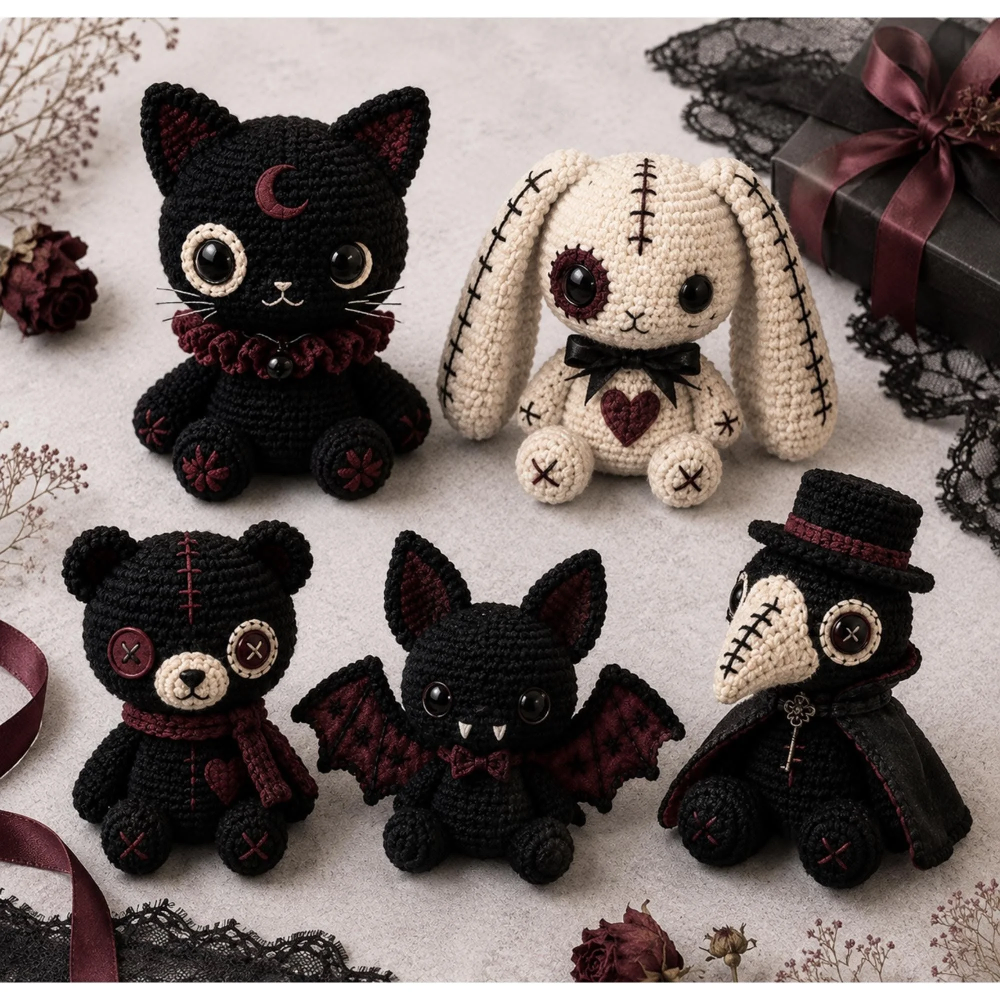 Gothic Crochet Pattern Pdf, Poodoo Amigurumi Plush, Spooky Crochet Dolls, Halloween Digital Pattern Bundle