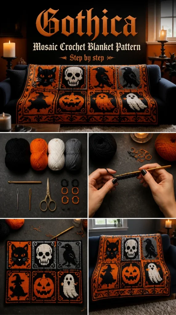 Gothica Mosaic Crochet Blanket Pattern showcasing intricate designs.