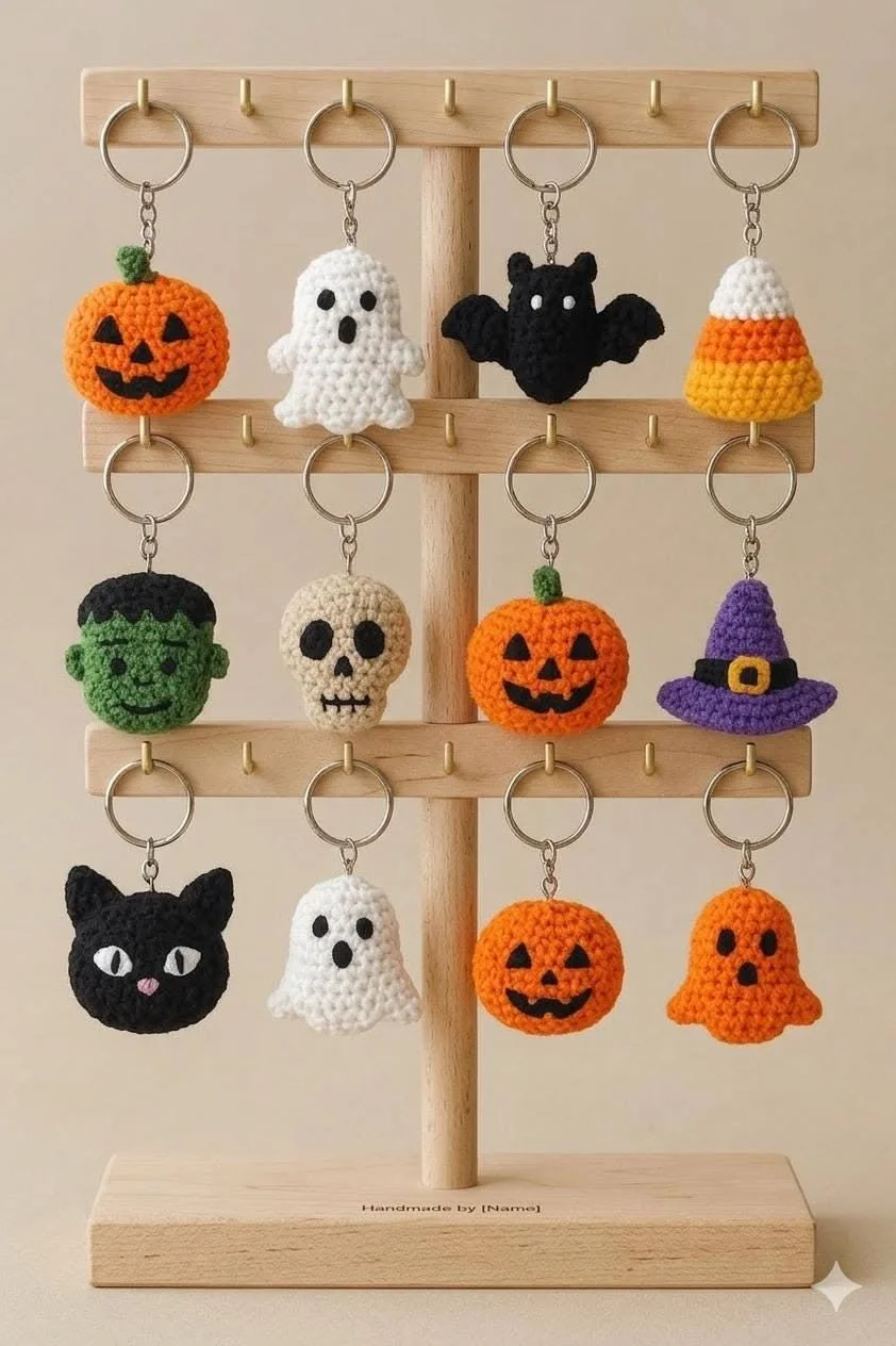Halloween Crochet Keychain Patterns Bundle, Amigurumi PDF, Ghost Pumpkin Bat (Beginner Crochet)