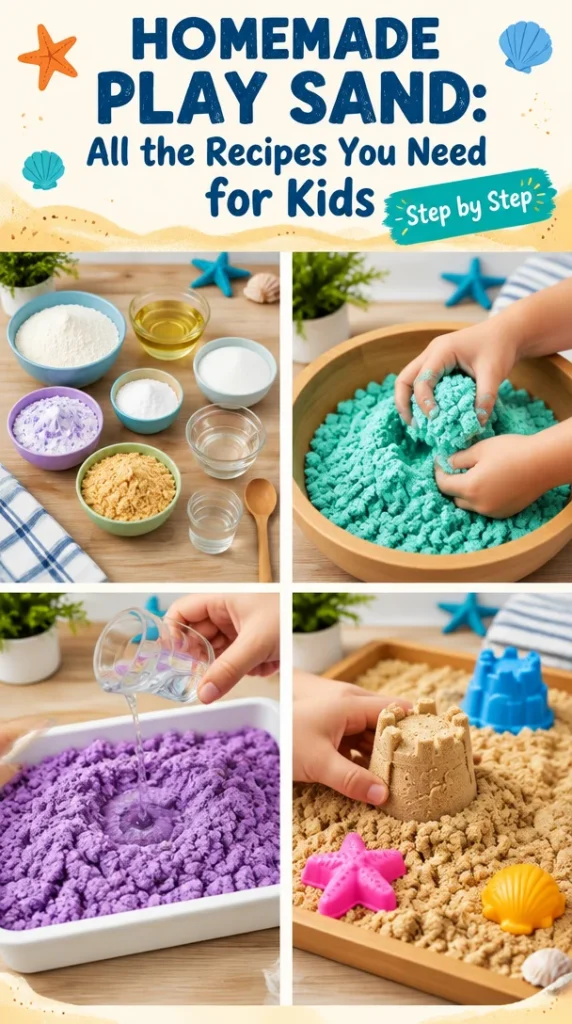 Bowl of homemade play sand with colorful toys for kids