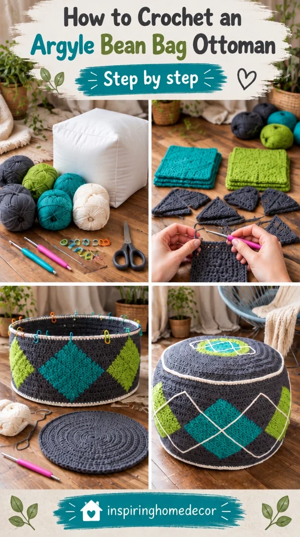 How to Crochet an Argyle Bean Bag Ottoman