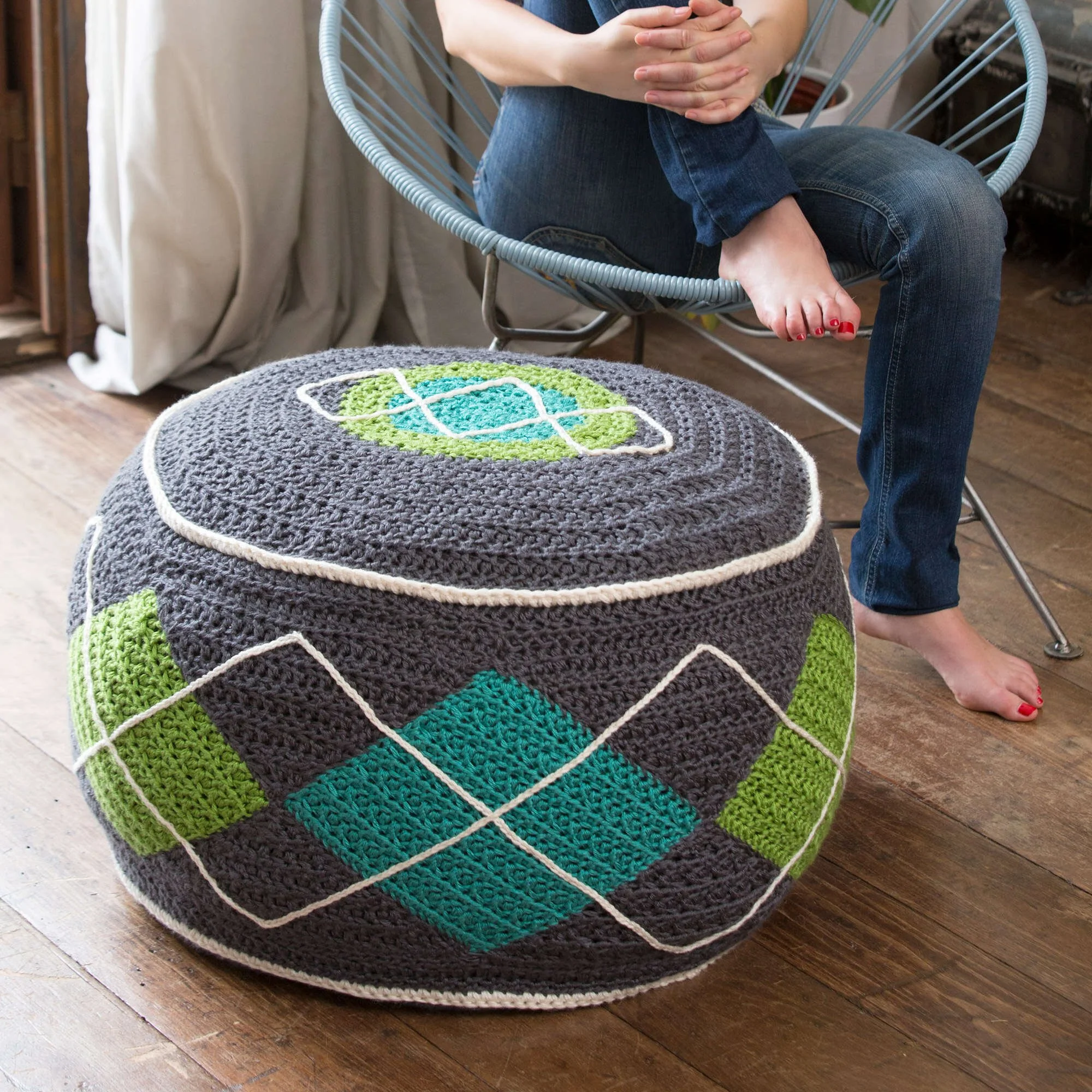Crochet Argyle Bean Bag Ottoman Pattern