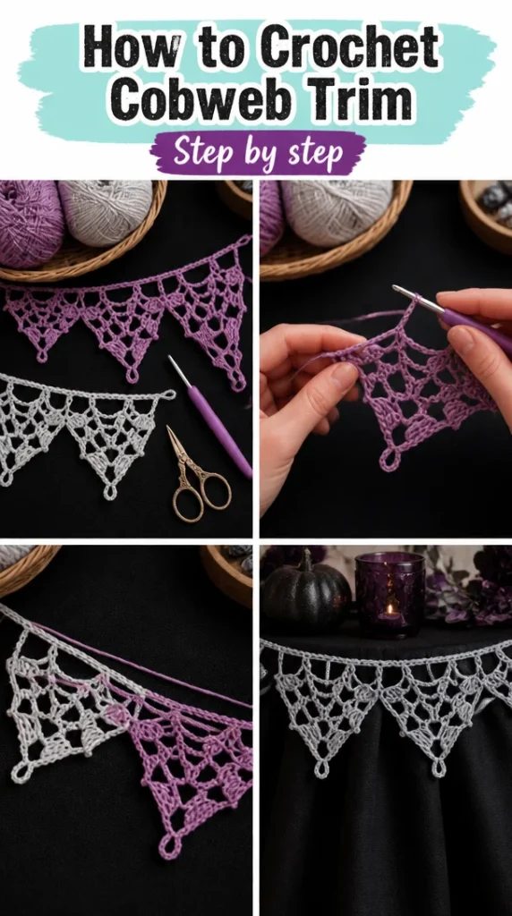 Crochet cobweb trim example for crafting projects