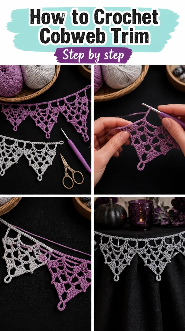 Crochet cobweb trim example for crafting projects