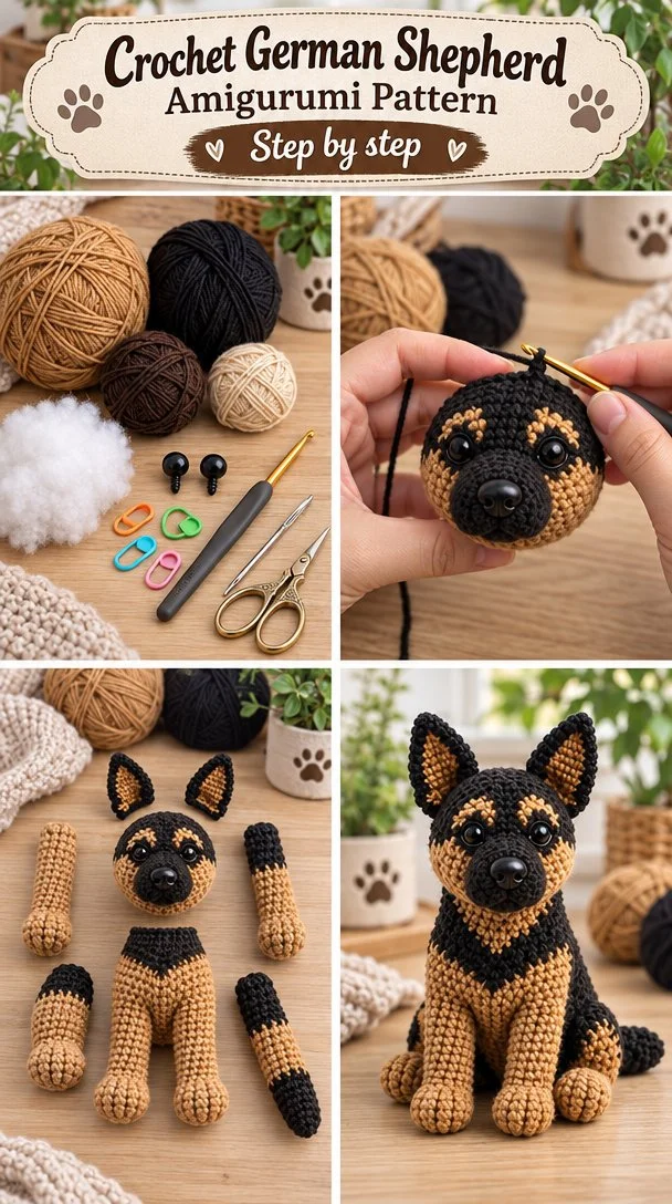 Amigurumi German Shepherd crochet pattern tutorial