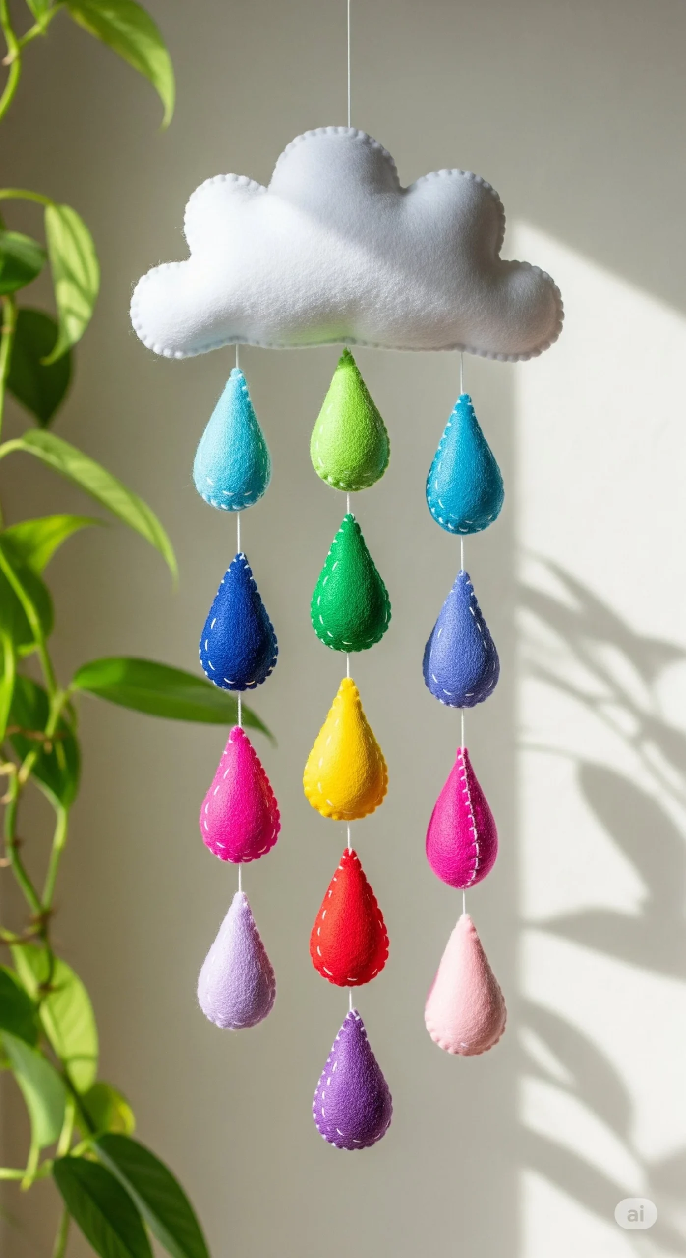 Handmade Felt Cloud Raindrop Mobile for Nursery, How to Make a Felt Cloud & Raindrop Mobile