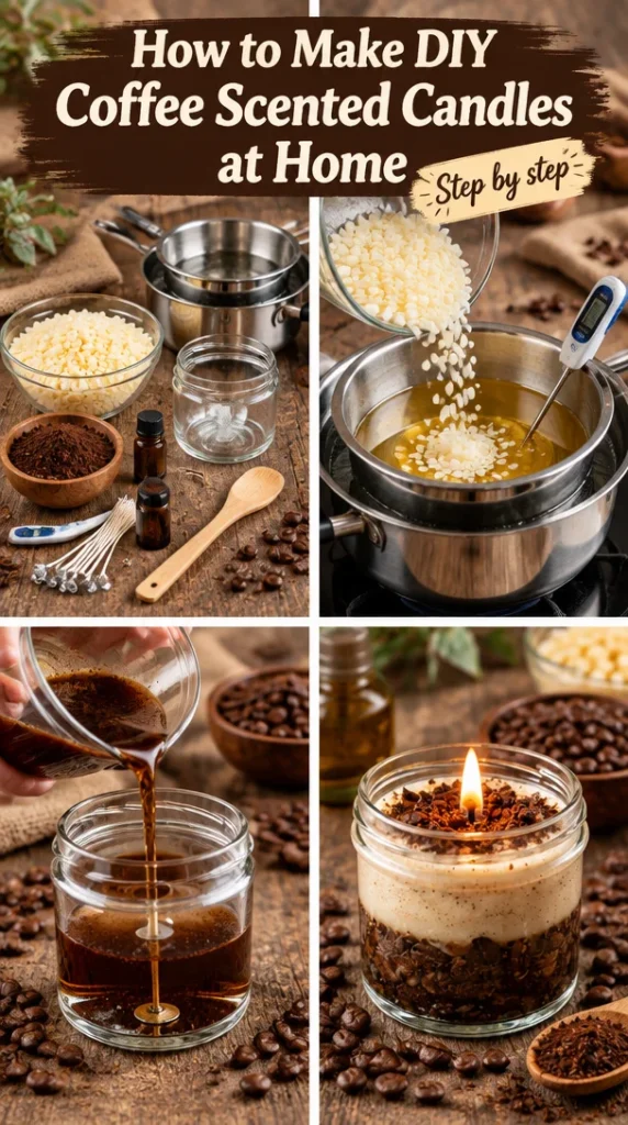 DIY coffee scented candles made at home with natural ingredients
