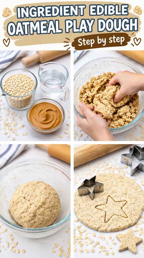 Homemade edible oatmeal play dough for kids, made with natural ingredients.