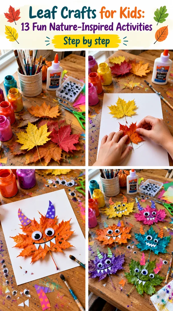 Kids engaging in fun leaf crafts and nature-inspired activities