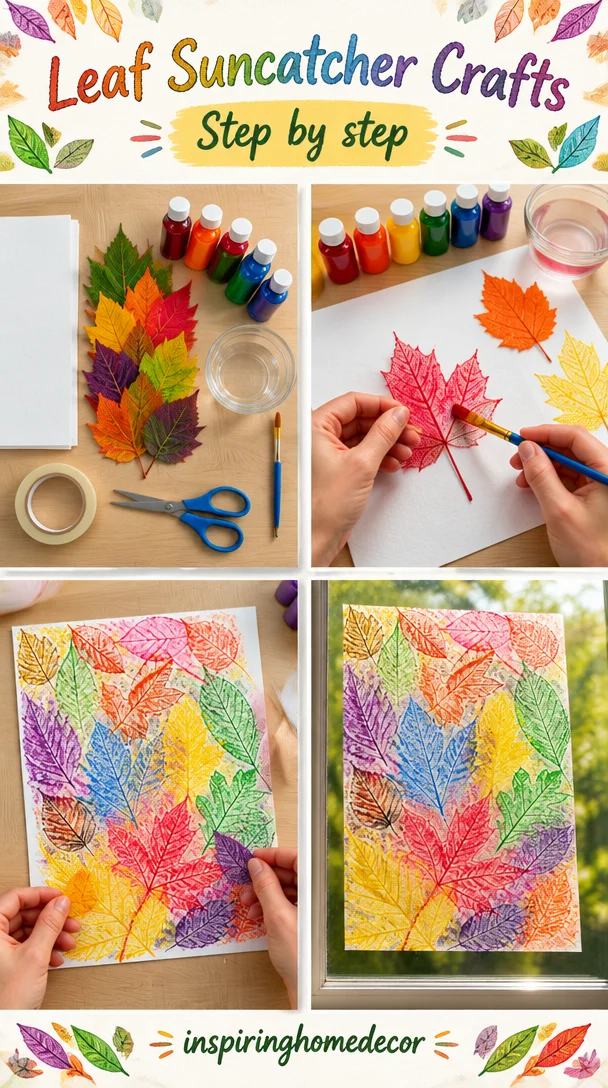 Colorful leaf suncatcher craft displayed in sunlight, showcasing artistic skill.