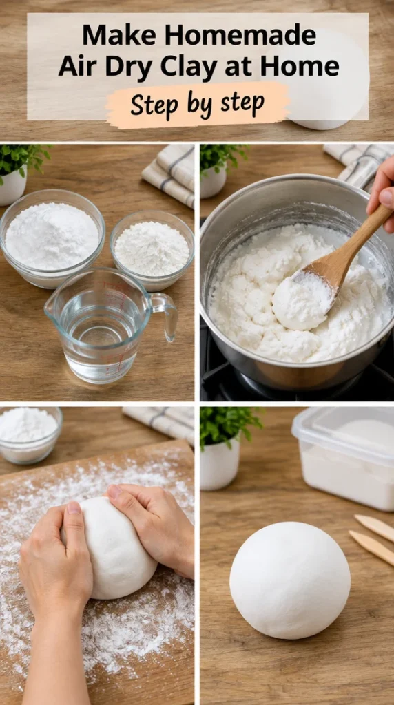 Homemade air dry clay mixture for crafting and DIY projects.