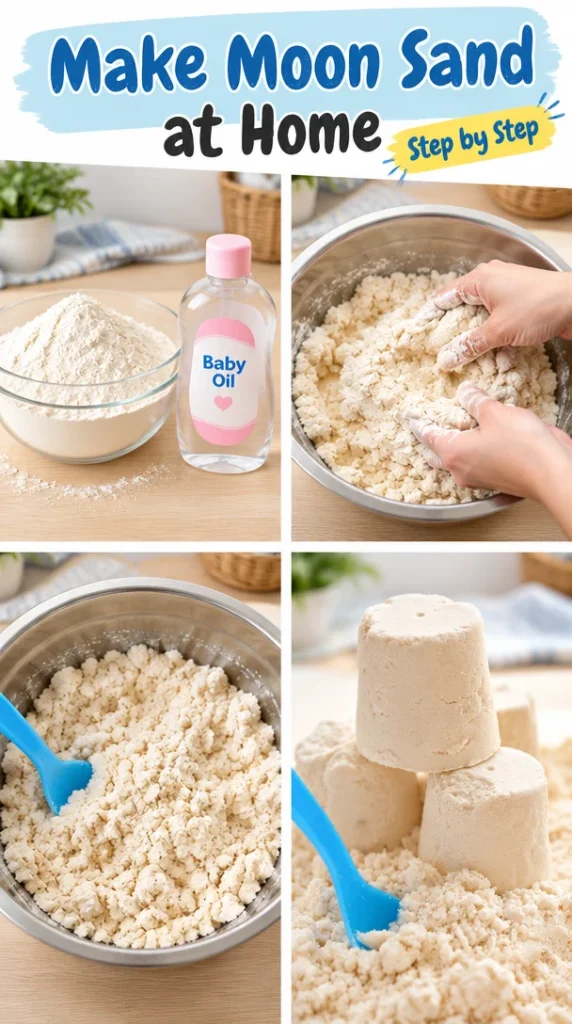 Homemade Moon Sand for fun and sensory play activities.